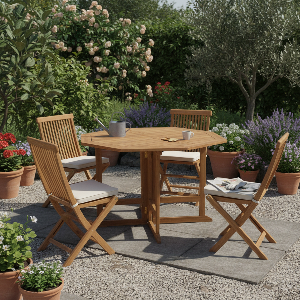 Achthoekige tafel op gezellig terras