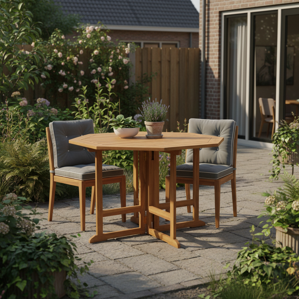 Achthoekige tuintafel in alledaagse setting