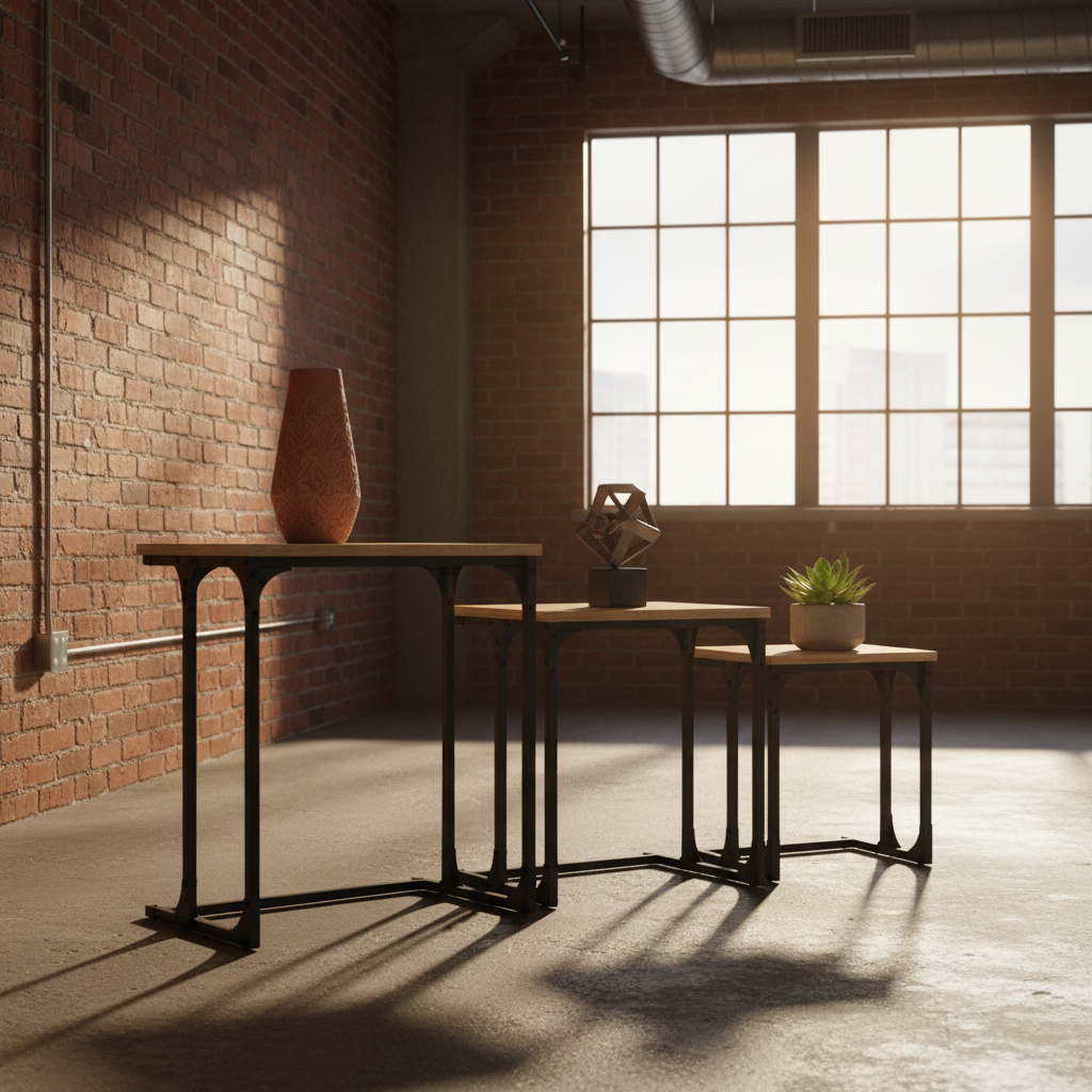 Alle 3 sidetables in industriële loft