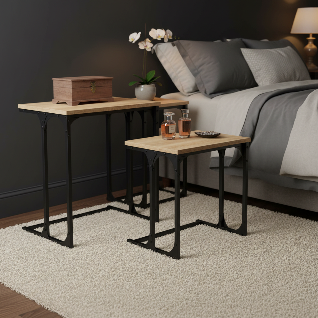 Alle 3 sidetables in luxe slaapkamer