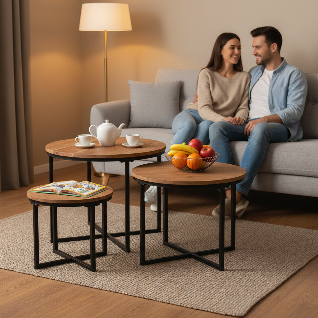 Alle 3 tafels in gezinswoonkamer