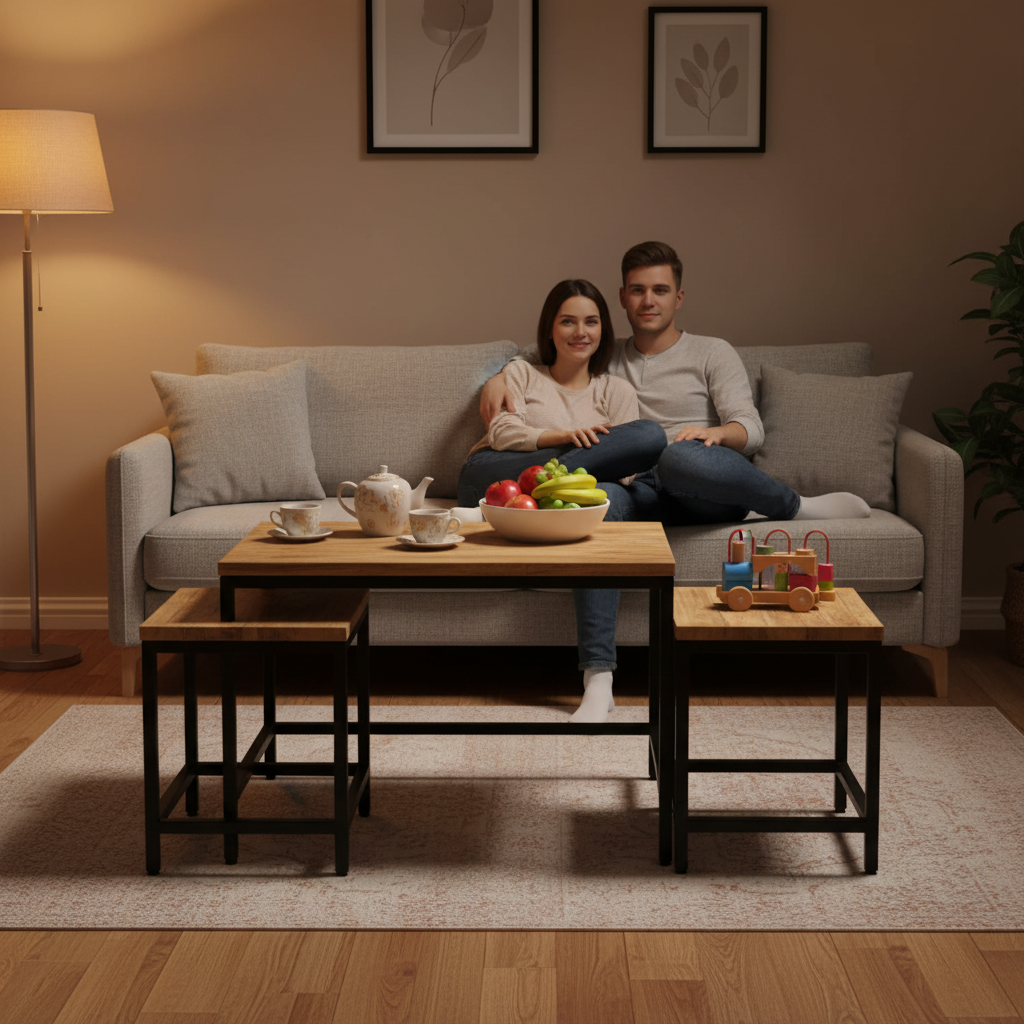 Alle 3 tafels in gezinswoonkamer