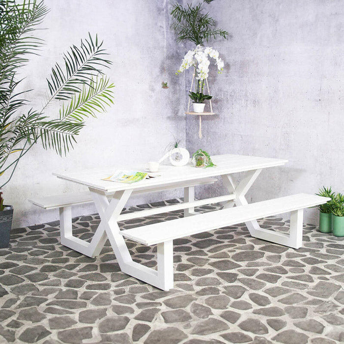 Table de pique-nique en aluminium Kelvin - Longueur 210 cm avec plateau en polywood