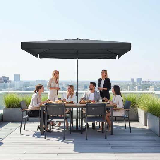 Antraciet rechthoekige parasol op dakterras