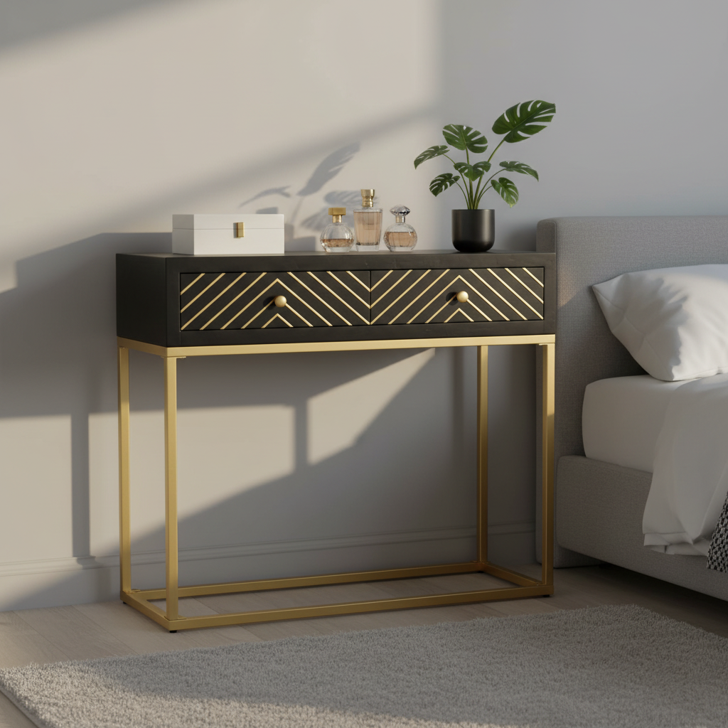 Art deco sidetable in moderne slaapkamer