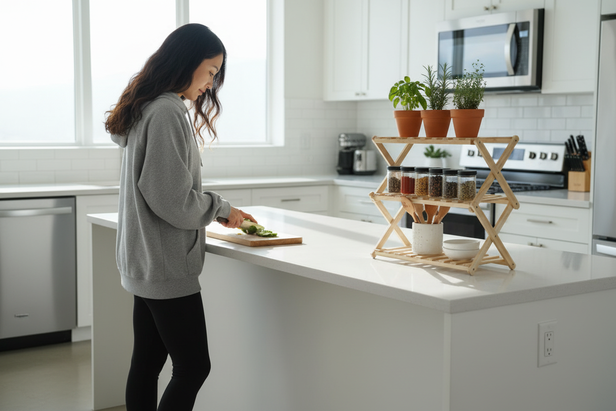Aziatische vrouw in keuken met kruidenrek 18 dec 12:20