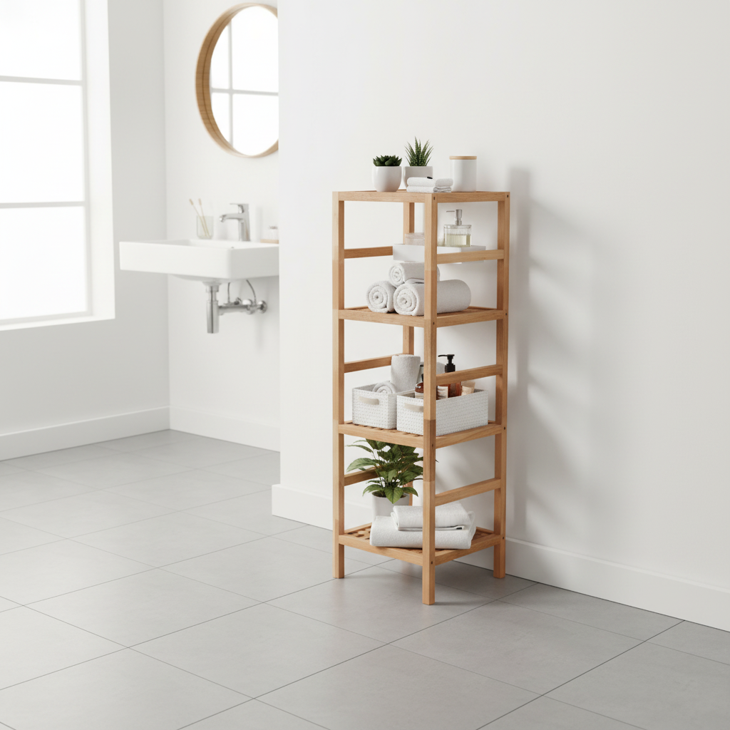 Badkamerrek 4 planken natuurlijk hout Scandinavisch