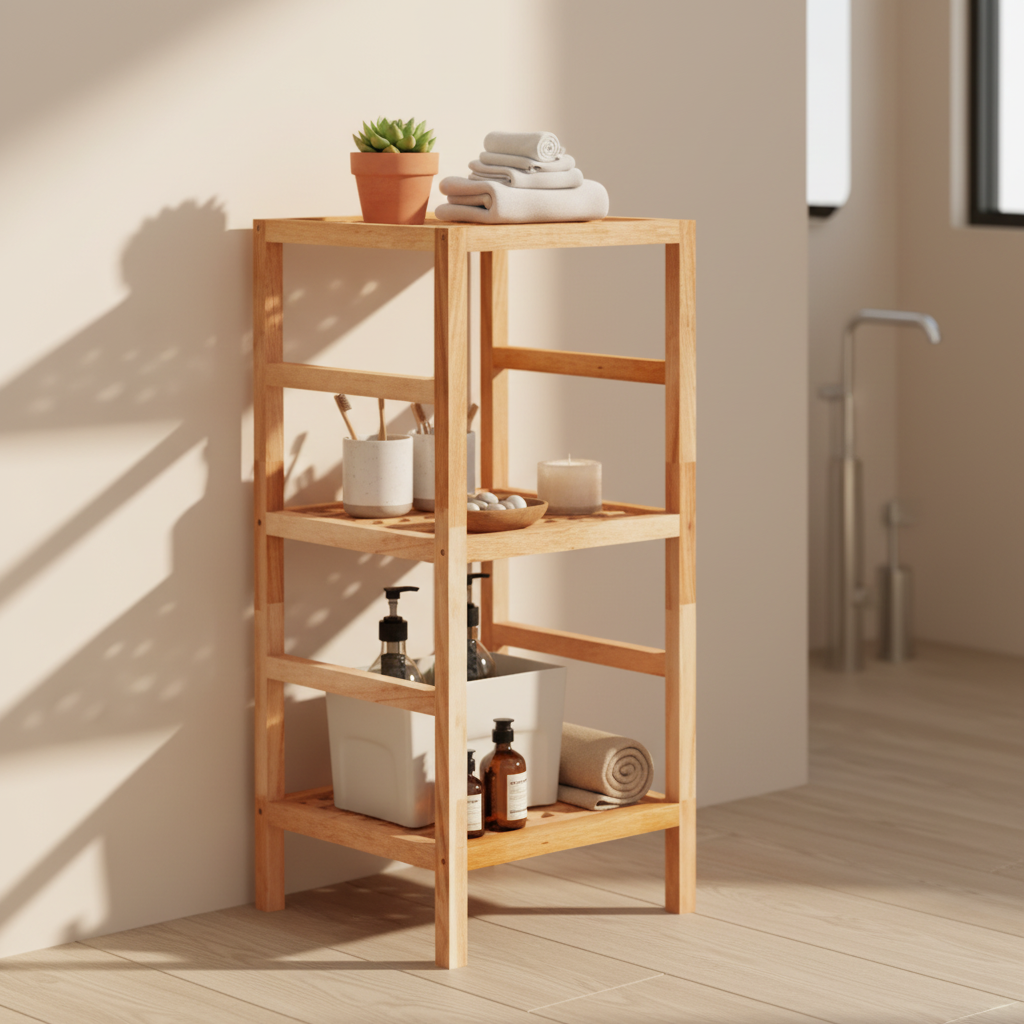 Badkamerrek natuurlijk hout warm