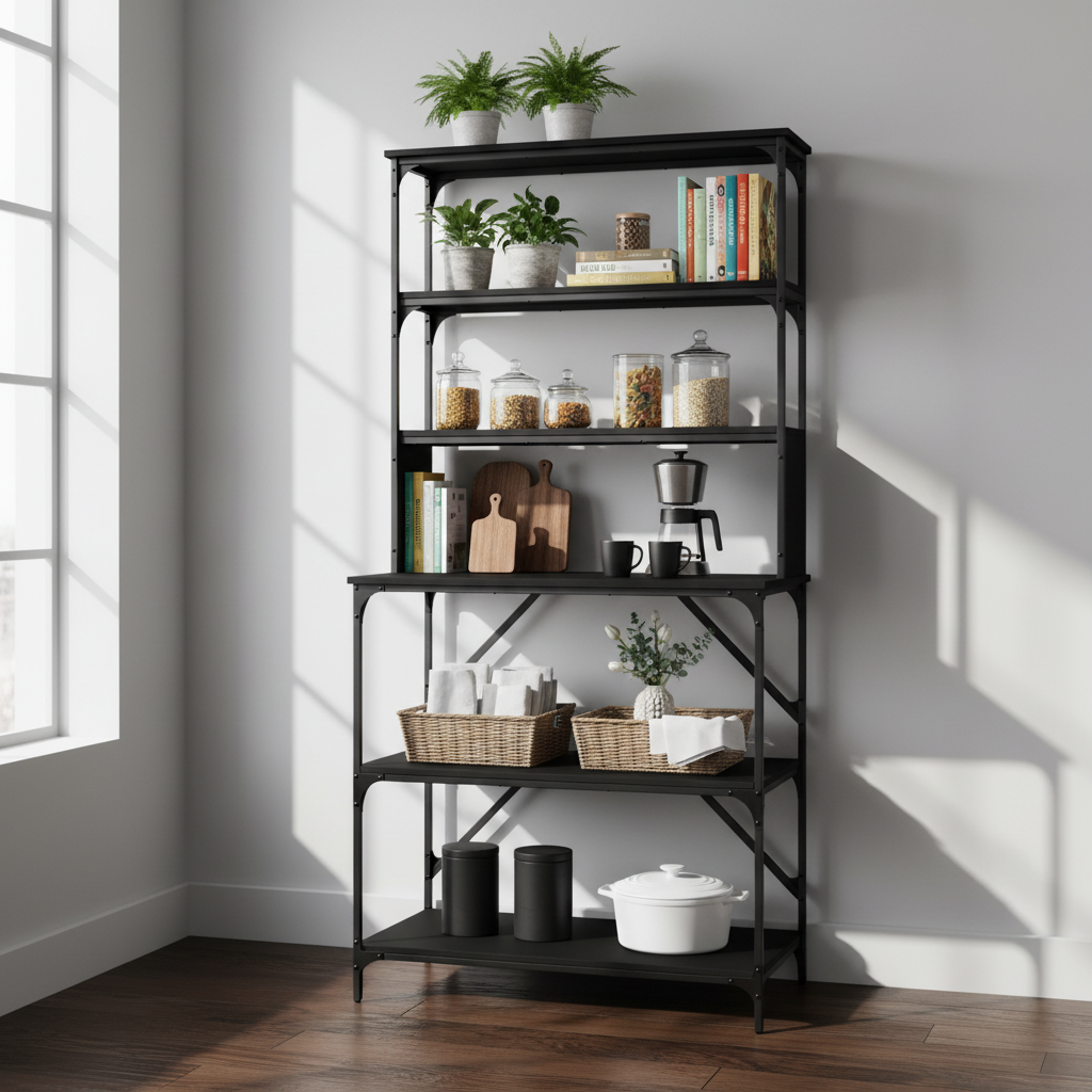 Bakkersrek zwart industrieel 180cm