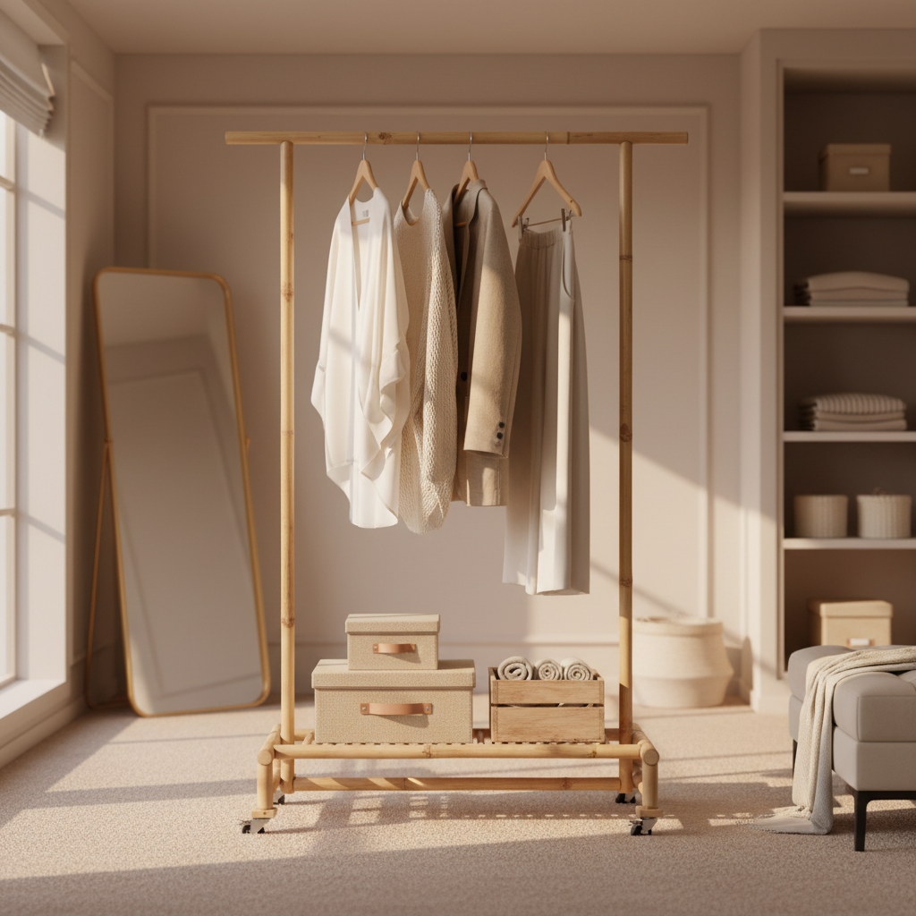 Bamboe kledingrek in kleedkamer