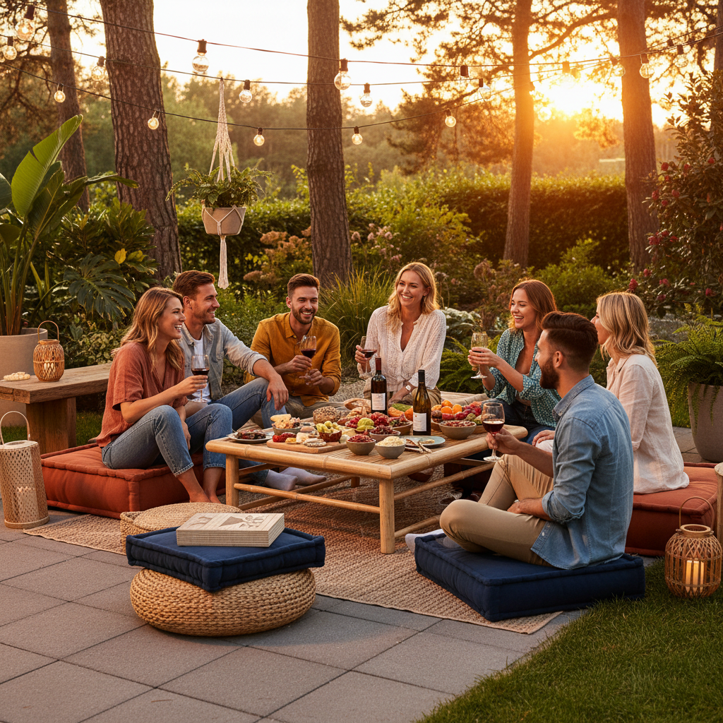 Bamboe tafel met floor cushions