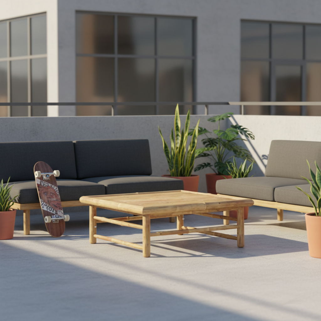 Bamboe tafel met skateboard