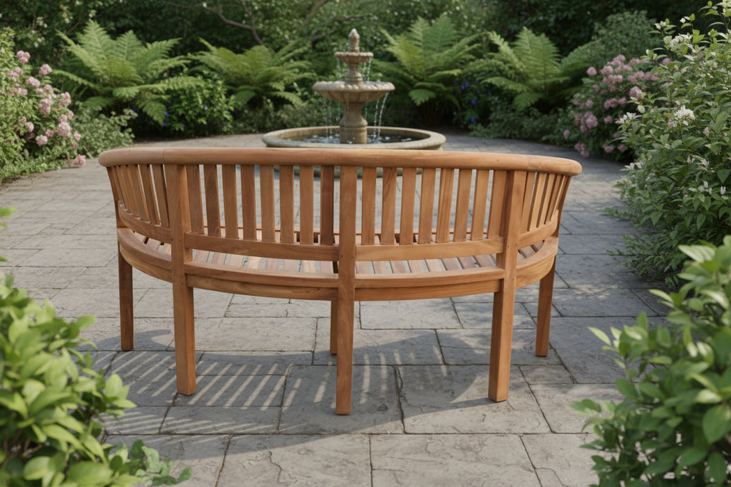 Teak Banana Bench – Tekora (160 cm) | Volledig handgemaakt & gemonteerd geleverd