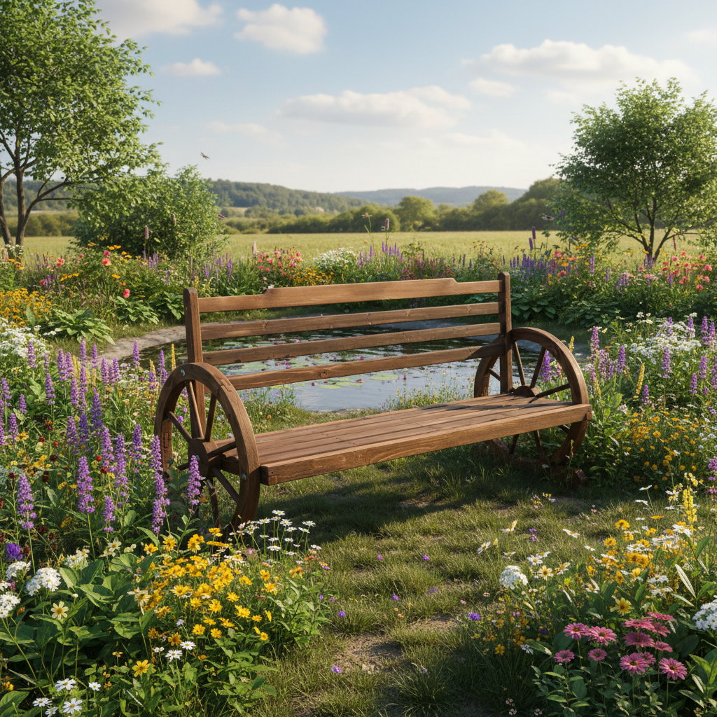 Bank in natuurlijke tuin