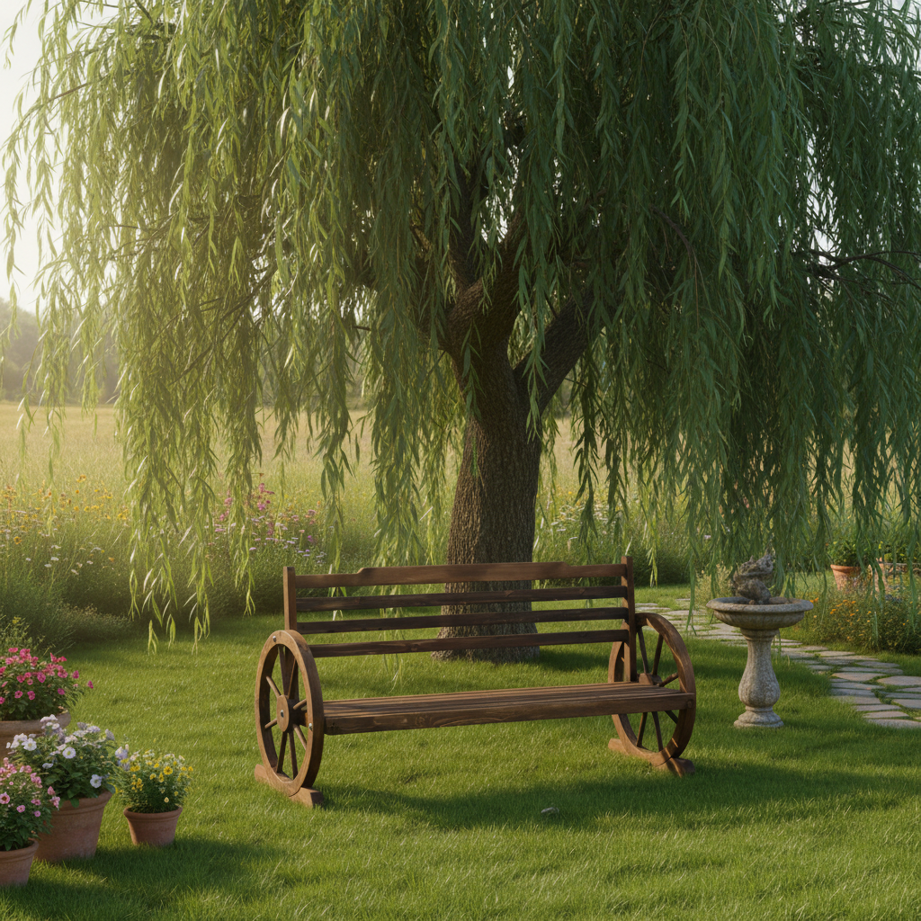 Bank onder treurwilg