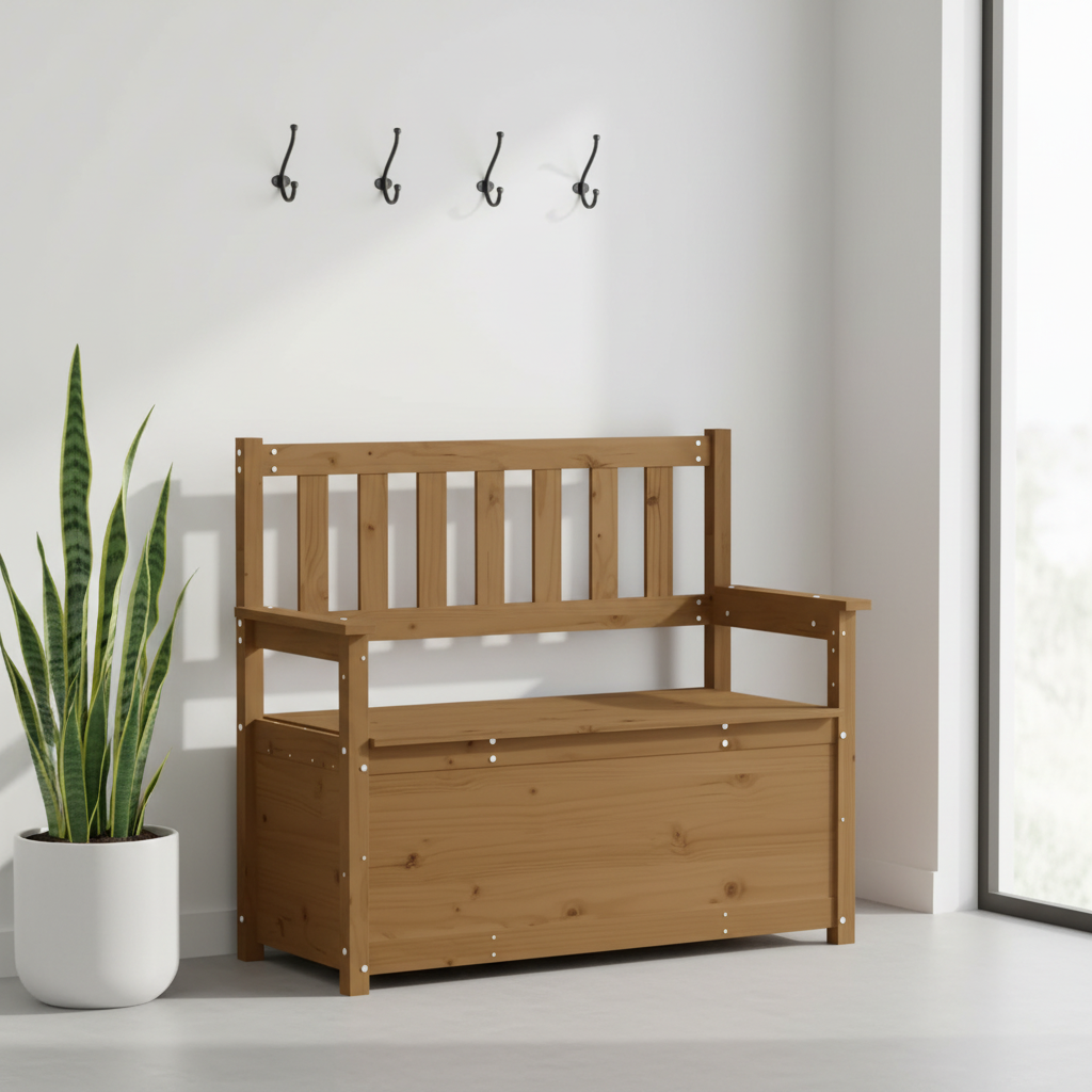 Bankje honingbruin in minimalistische hal