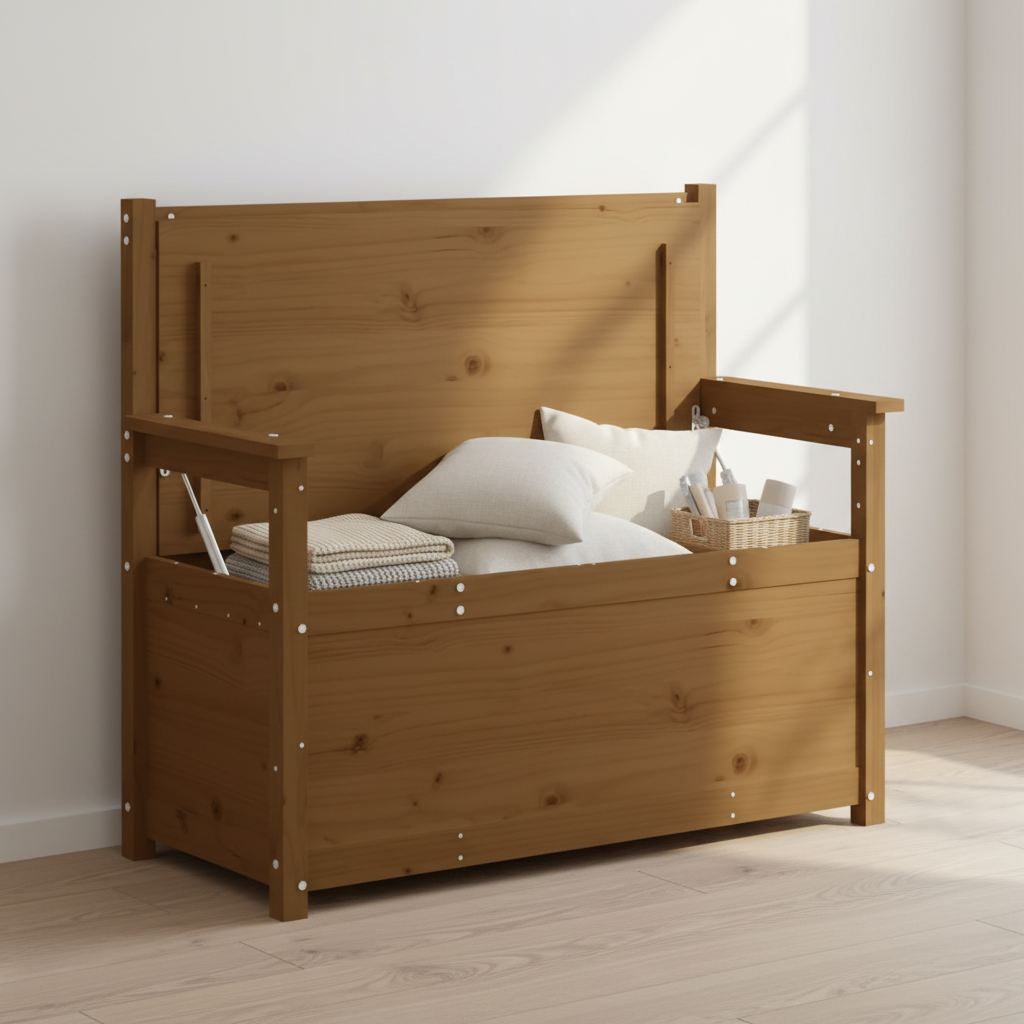 Bankje honingbruin met opengeklapte zitting