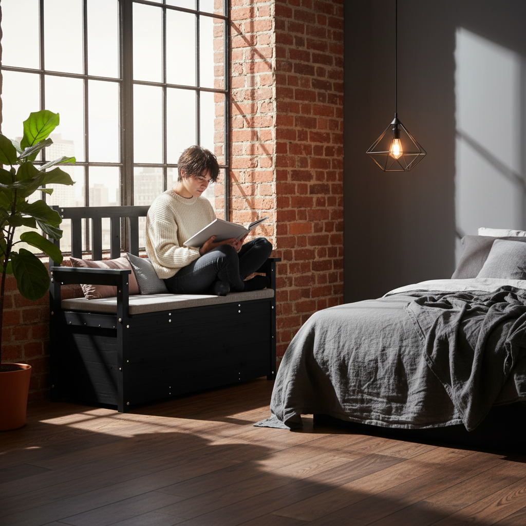 Bankje zwart in industriële loft