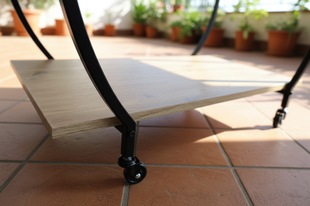 Carro de bar con estante para vino - 2 niveles, madera y metal, con ruedas - aspecto rústico de roble - KING®