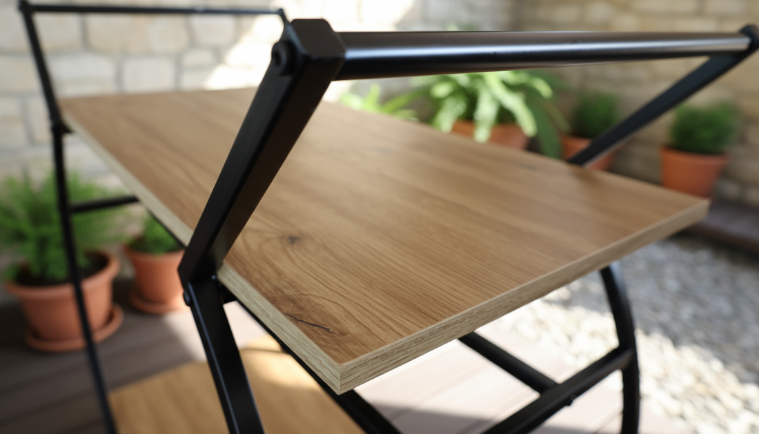 Barwagen met wijnrek – 2 lagen, hout & metaal, op wieltjes – rustiek eikenlook - KING® – foto 13