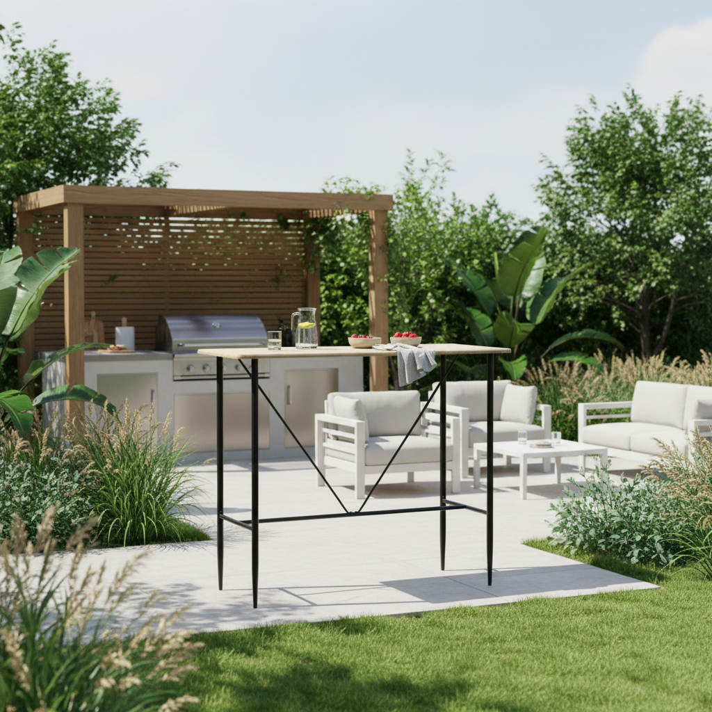 Bartafel in ruime tuin met buitenkeuken - vierkant