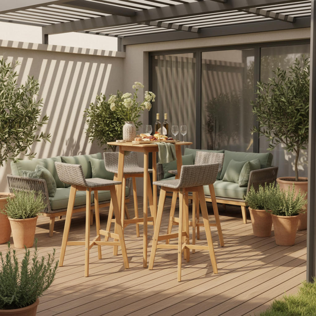 Bartafelset met 4 stoelen onder pergola - gestyled