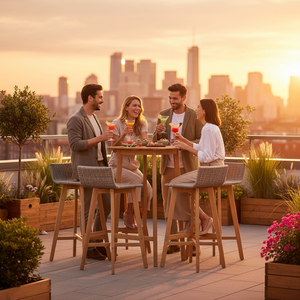 Bartafelset met 4 stoelen op dakterras