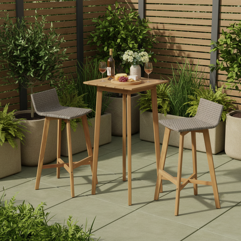 Bartafelset met gevlochten stoelen - gestyled op patio