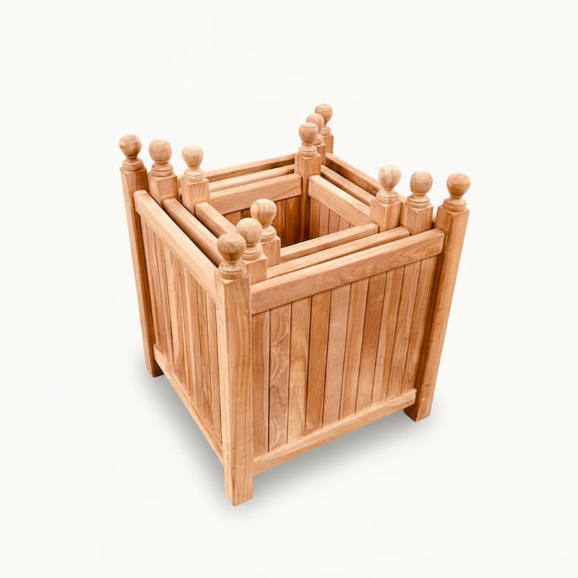 Teak-Pflanzkübel Set quadratisch – 3er Set Tekora