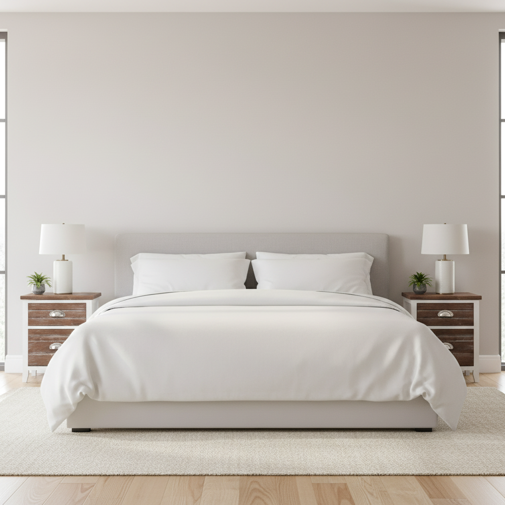 Bed tussen 2 nachtkastjes wit bruin