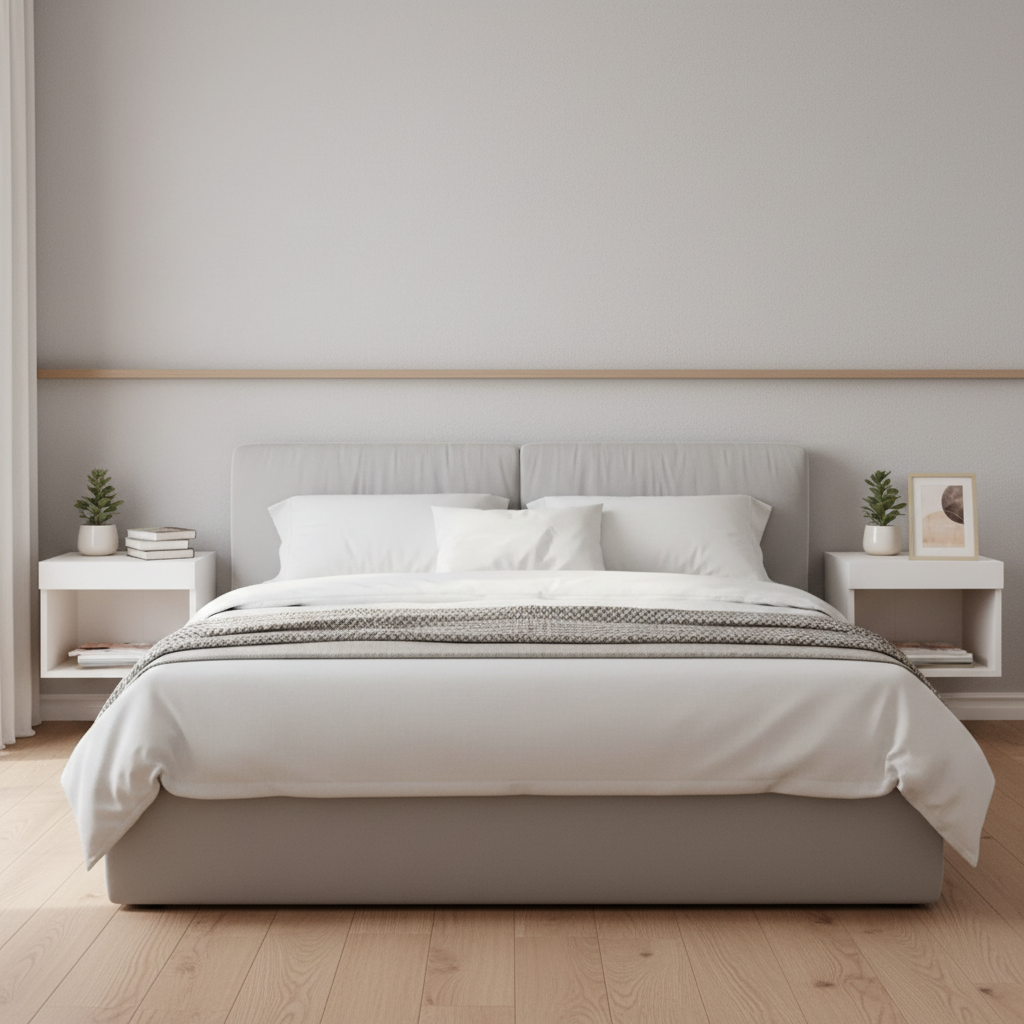 Bed tussen 2 zwevende nachtkastjes