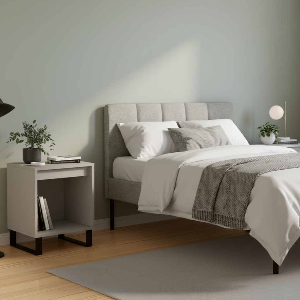 Betongrijs bed tussen 2