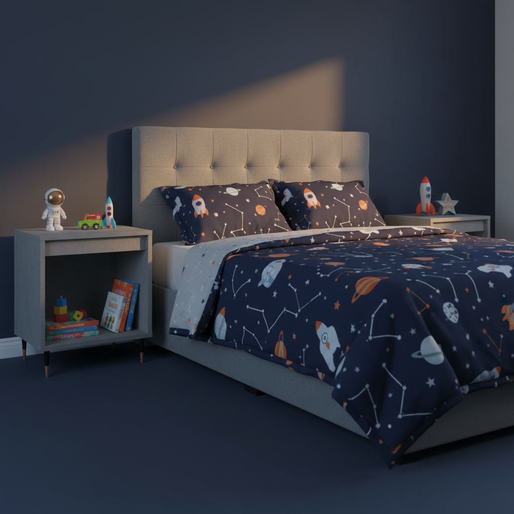 Betongrijs nachtkastjes in jongenskamer