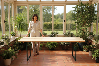 Biertafel in veranda met dame