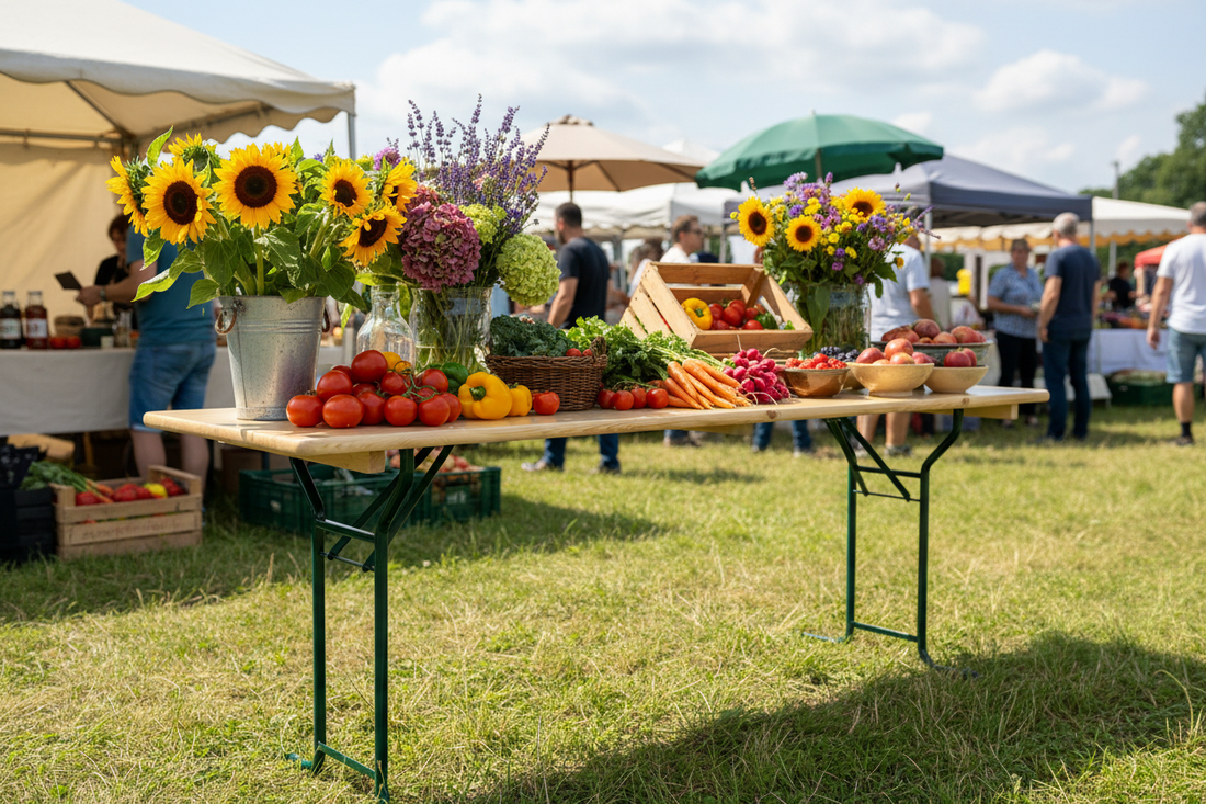 Biertafel op boerenmarkt
