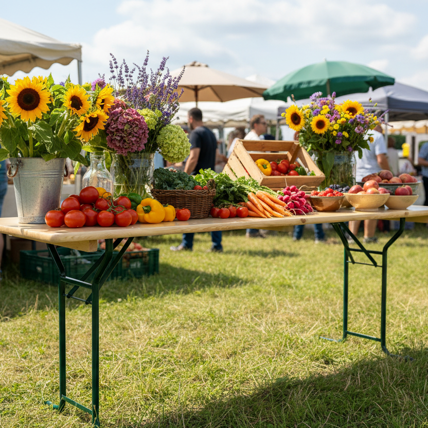 Biertafel op boerenmarkt