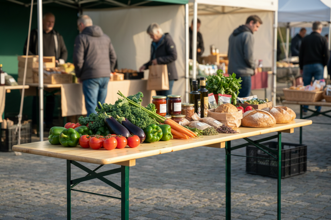 Biertafel op boerenmarkt