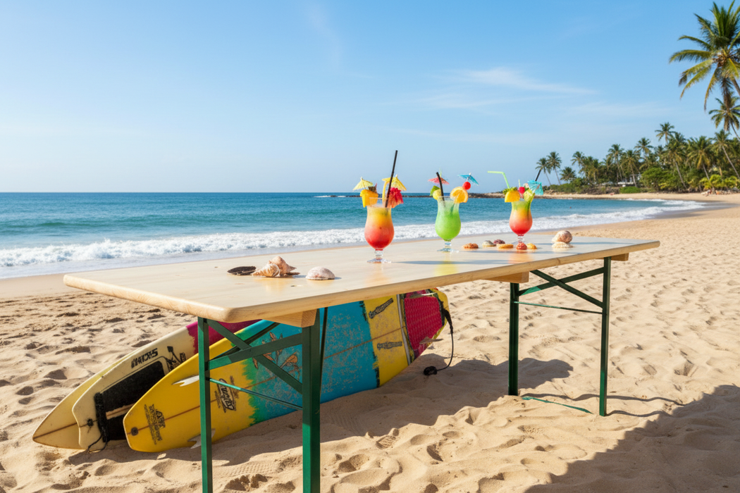Biertafel op het strand