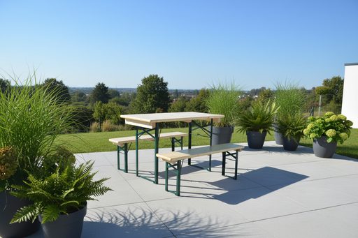 Biertafelset 110cm op betonnen patio