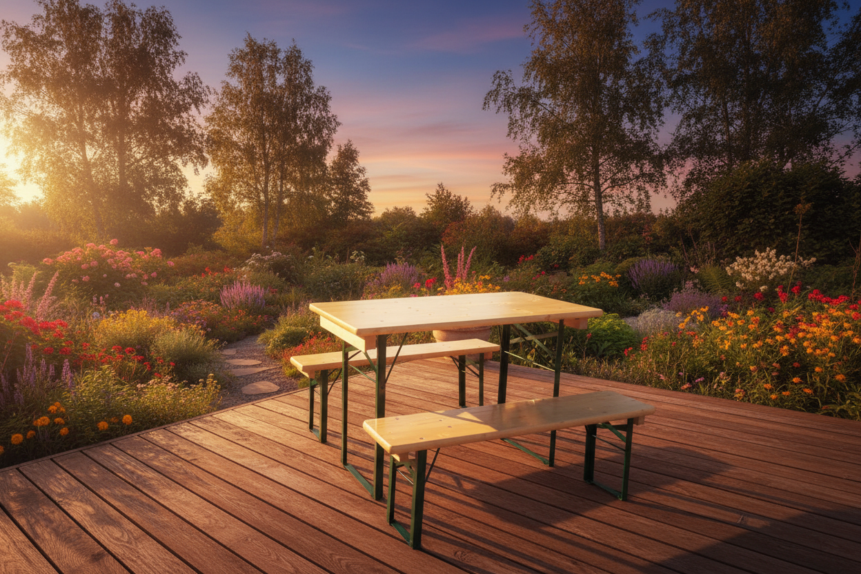 Biertafelset 110cm op houten deck