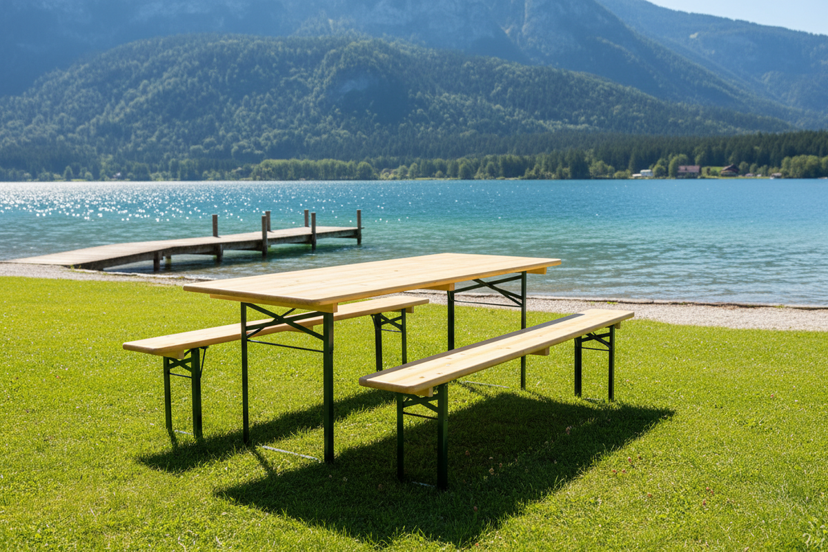 aufbewahrung biertischgarnitur KÖNIG &reg; Biertischgarnitur 220 cm x 80 cm Tisch und 2 Bänke | Perfekt  für Partys und Events