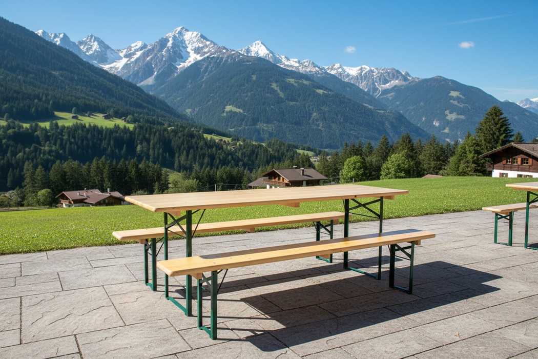 Biertafelset met bergzicht