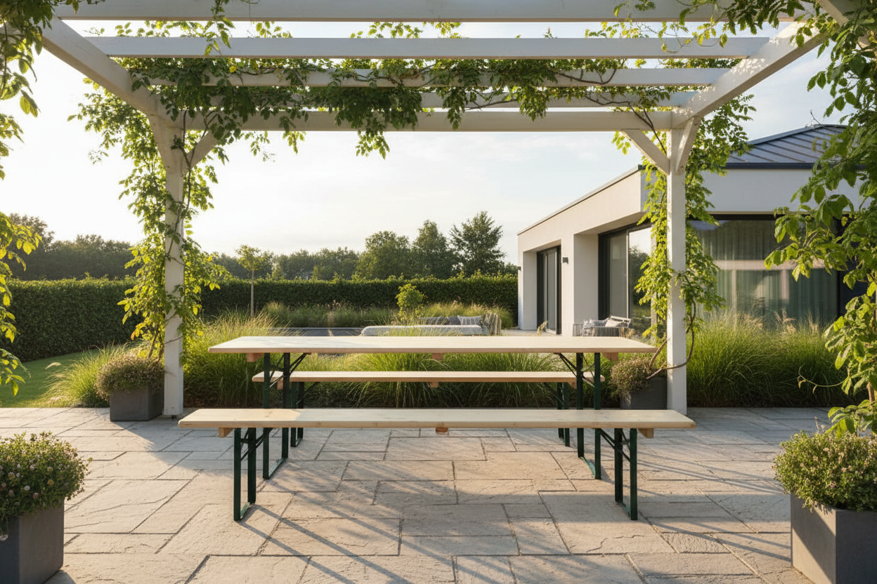 Biertafelset onder pergola