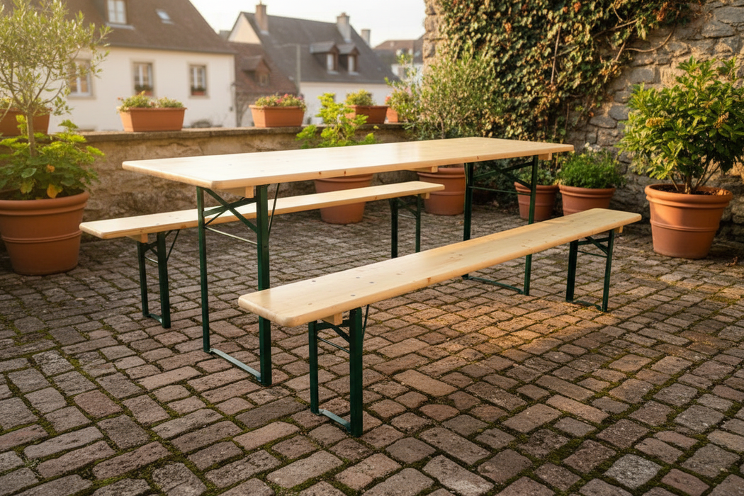 Biertafelset op kasseien