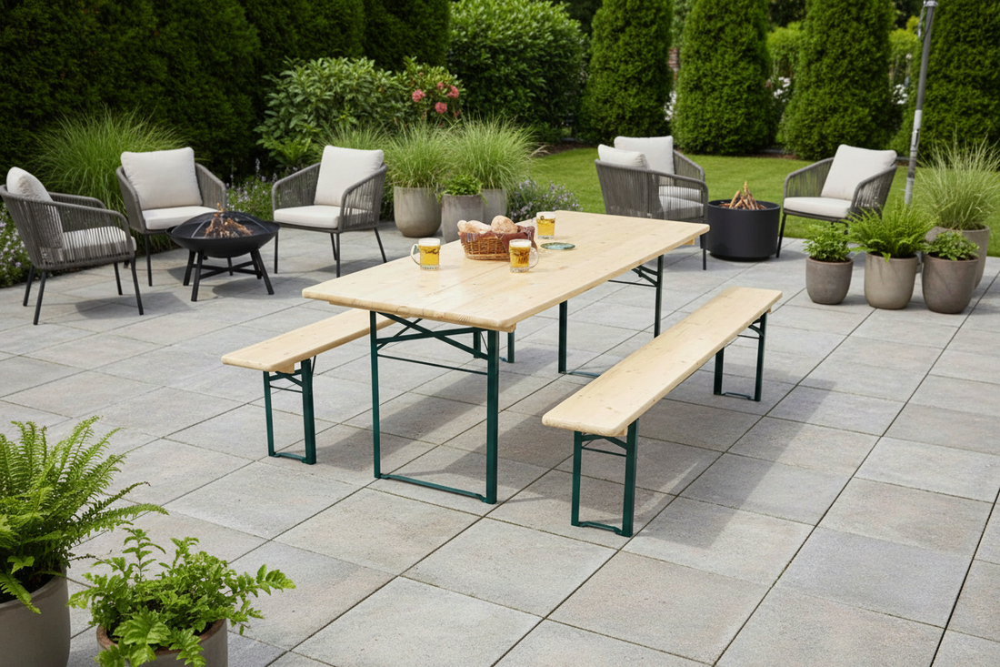 Biertafelset op modern terras