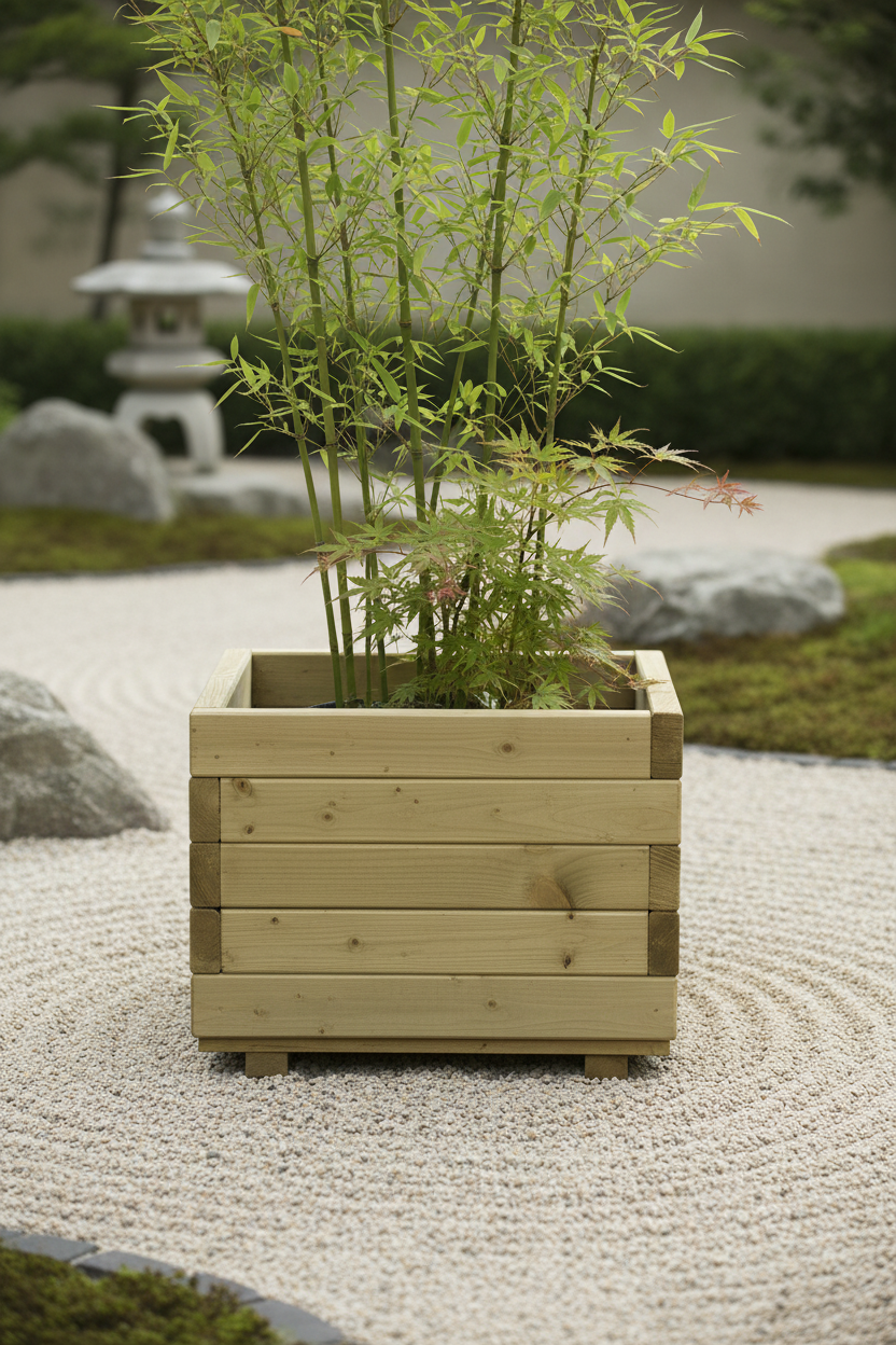 Bloembak in zen Japanese garden