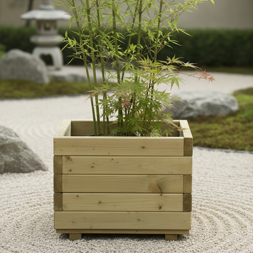 Bloembak in zen Japanese garden