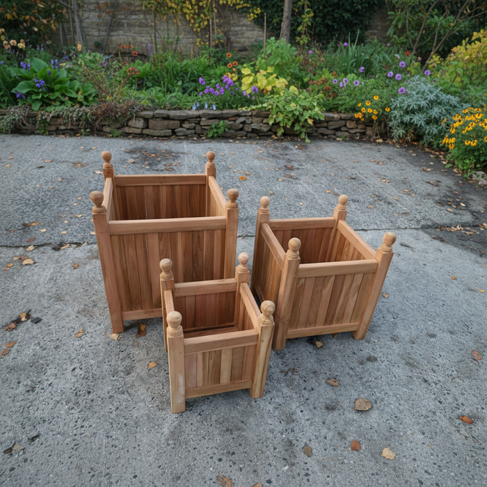 Tekora teak bloembakken set square – 3-delige plantenbakken in massief teak