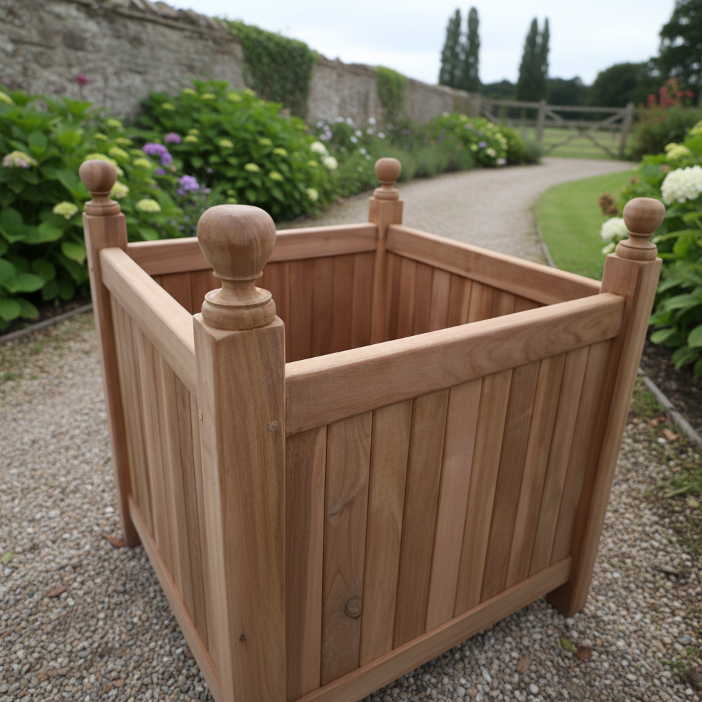 Tekora teak bloembakken set square – 3-delige plantenbakken in massief teak