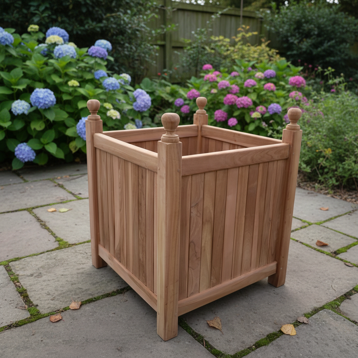 Tekora teak bloembakken set square – 3-delige plantenbakken in massief teak